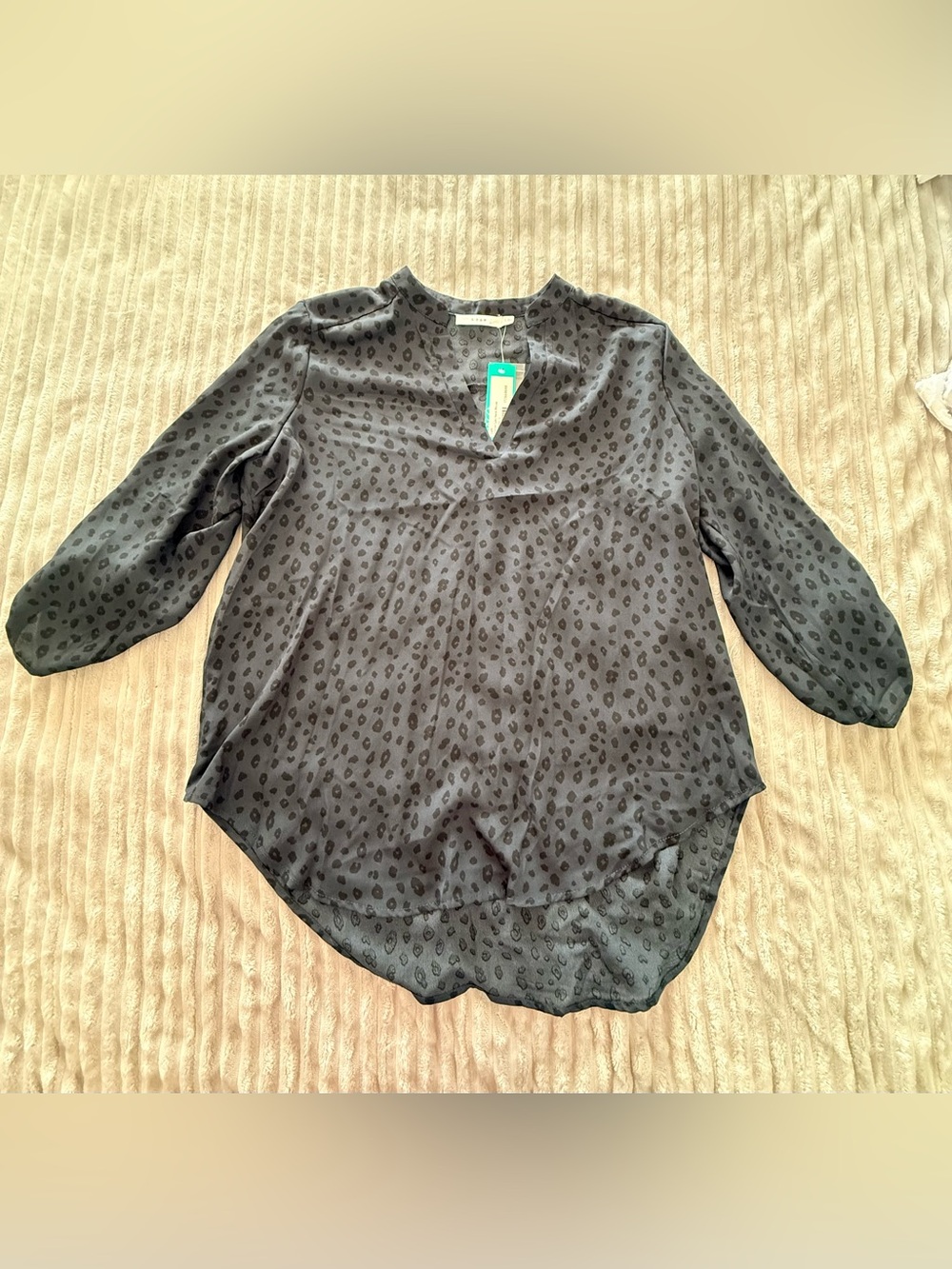 Lush Black Leopard-Print Notch V-Neck Tunic